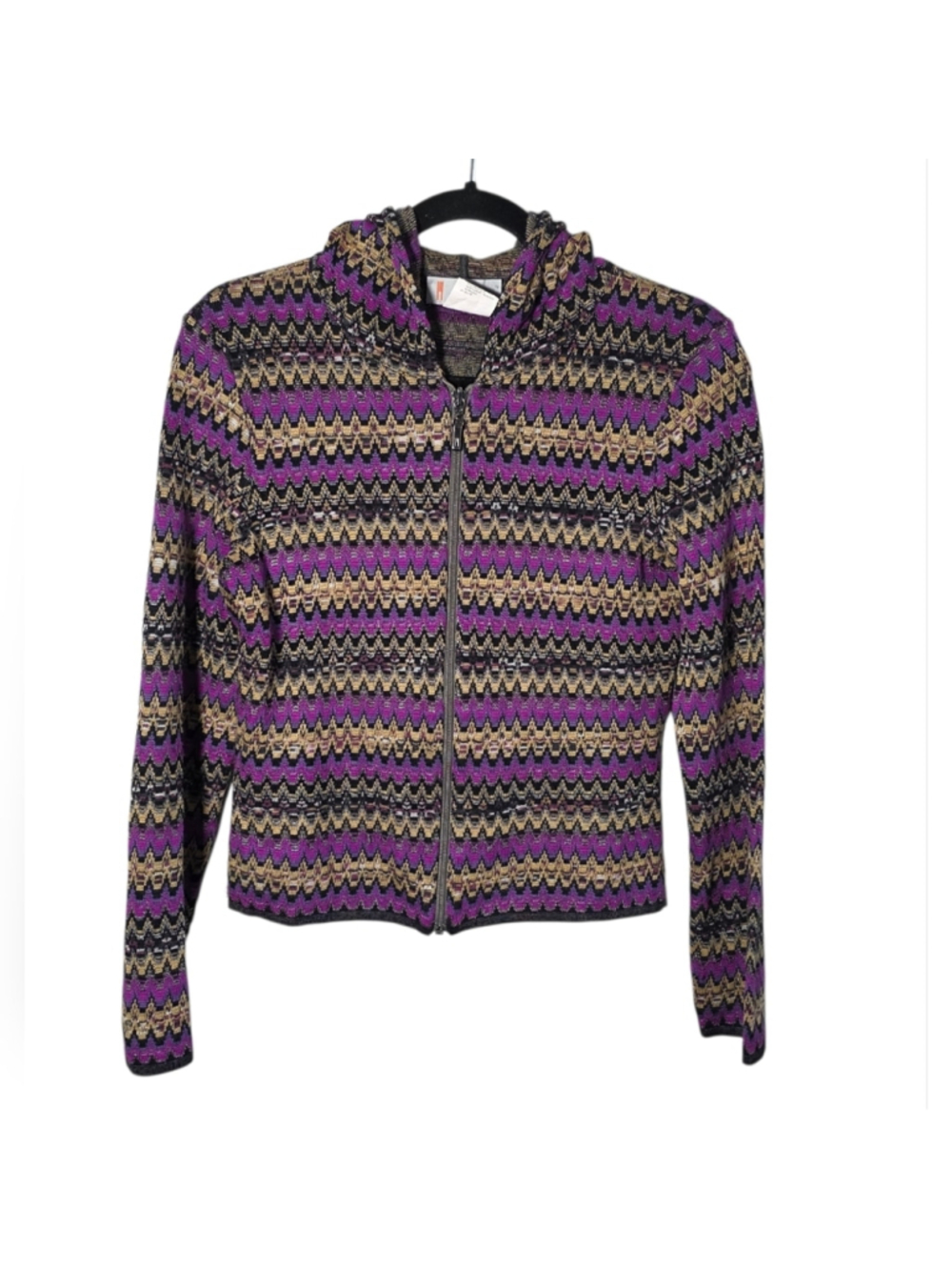 Missoni Zip Front Knit Cardigan Jacket Multicolor Zigzag Hooded Cropped Size 42 - Picture 2 of 8